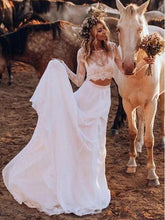 Affordable Casual Long Sleeve Lace Top Bridal Separates,Rustic 2 piece Crop Top Wedding Dress,20081605 - DollyGown